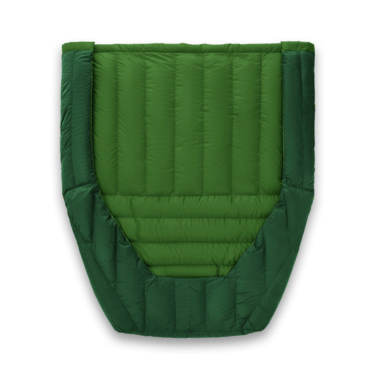 Green Zenbivy Core Quilt Double shown with its spacious fixed double footbox, designed for warmth and freedom of movement on cold nights.