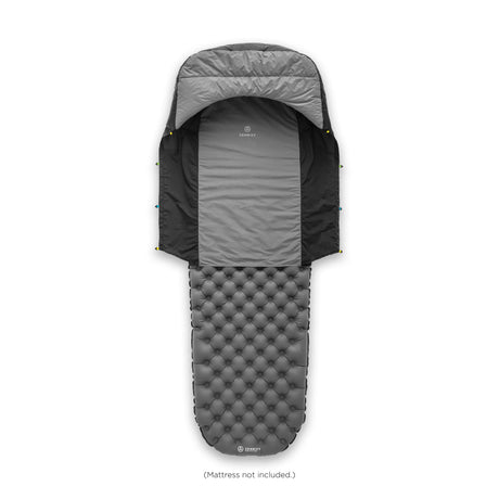 Zenbivy Half Length sheet in gray, lightweight and packable camping sheet designed for ultralight backpacking sleep systems.