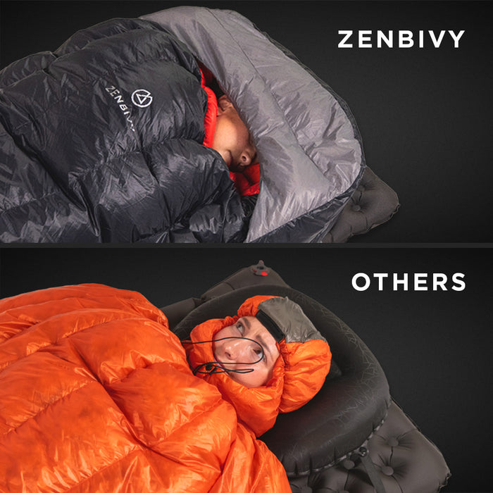 Comparison of Zenbivy sleeping bag with others on a black background